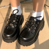 Oxford-Plateauschuhe, klobige Leder-Loafer zum Schnüren